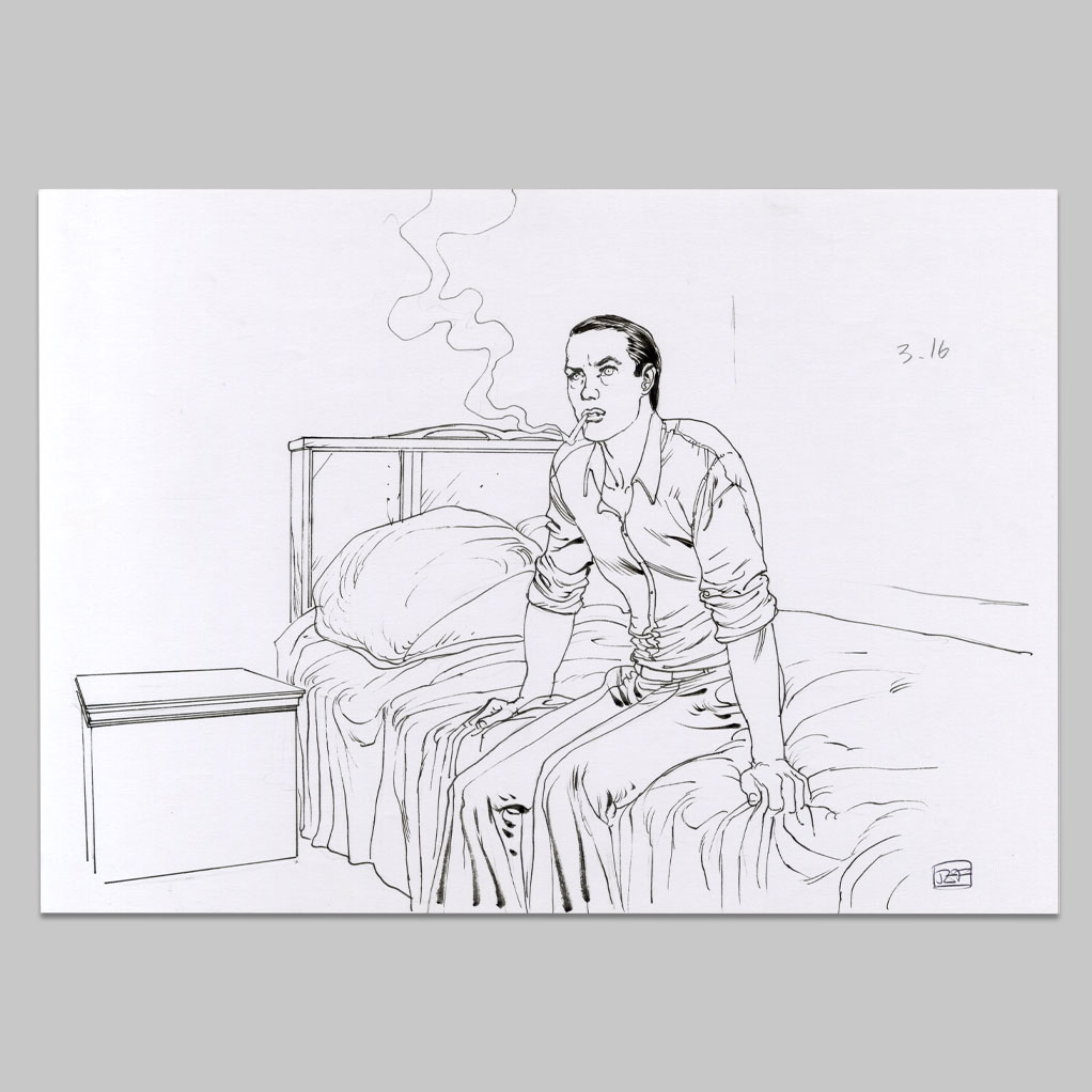 Illustration inédit Roy Nash assis sur son lit